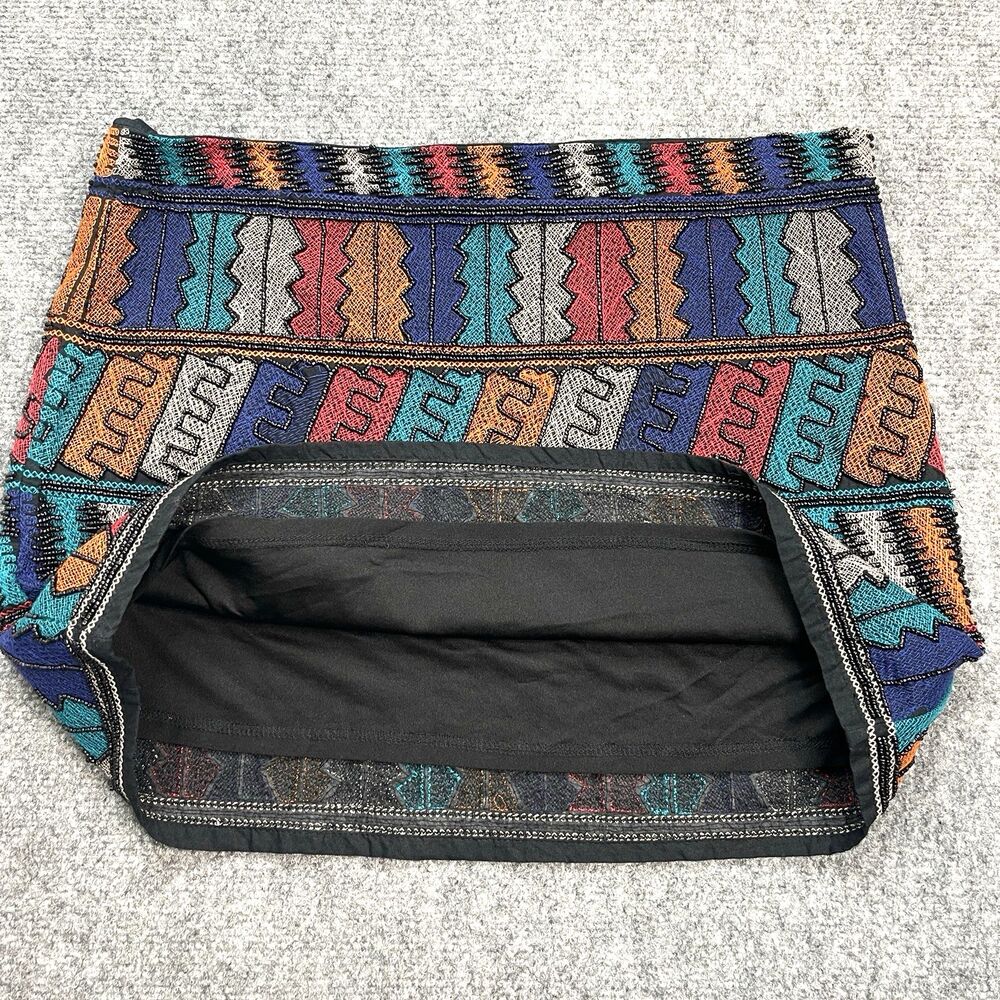 Zara Trafaluc Muliticolor Beaded Aztec Mini Skirt Womens Medium Lined Side Zip - Picture 4 of 11